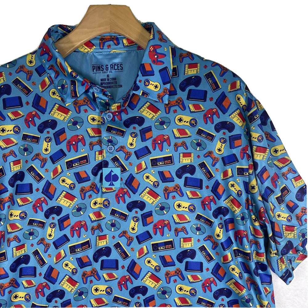 RARE Pins And Aces Nintendo N64 NES Play Station Men's XL Golf Polo Shirt